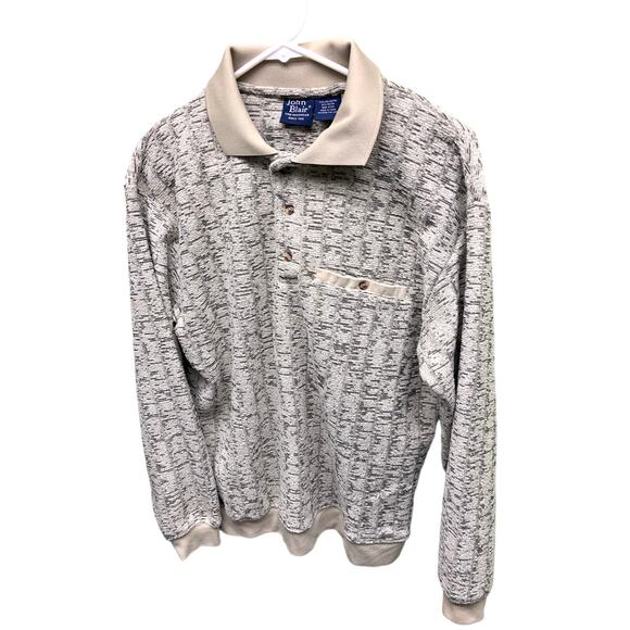 John Blair Fine Menswear Cream Polo Shirt 1/4 Button Collared Casual Jersey - Picture 2 of 3